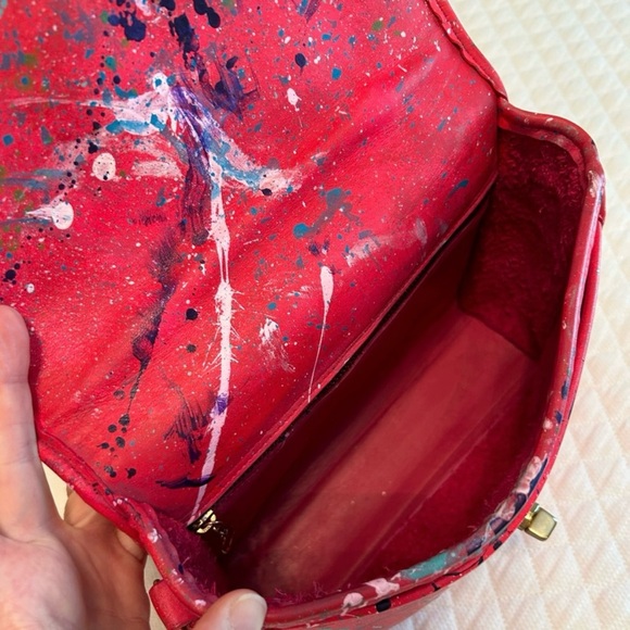 Vintage Coach Court Red Custom Paint Splatter Shoulder Bag Satchel Pollock-esque - Picture 8 of 13